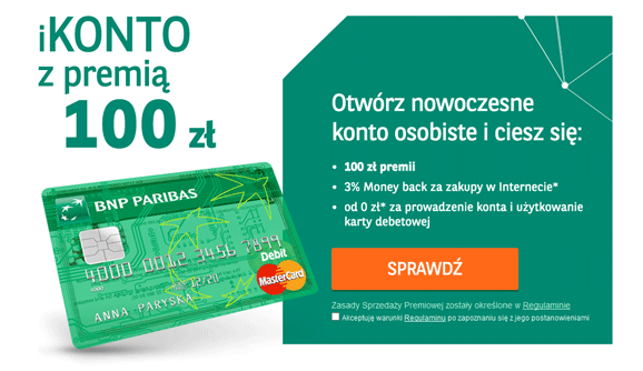 iKonto - 100 zł premii od BNP Paribas