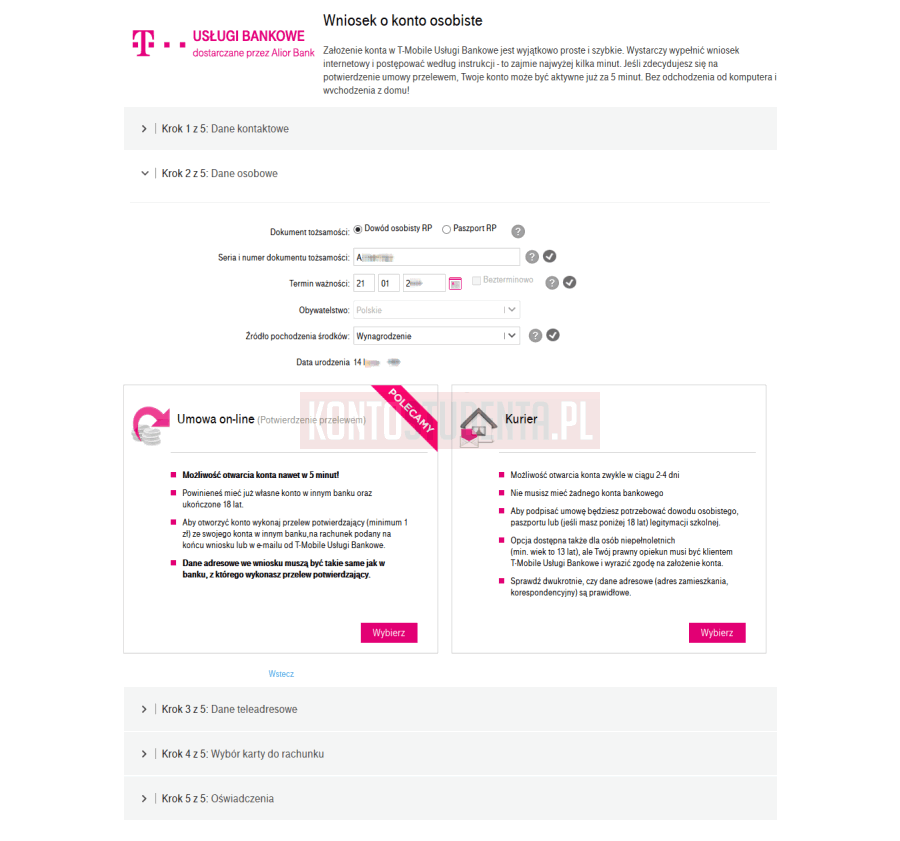 Jak otworzyć darmowe T-Mobile konto – krok 2